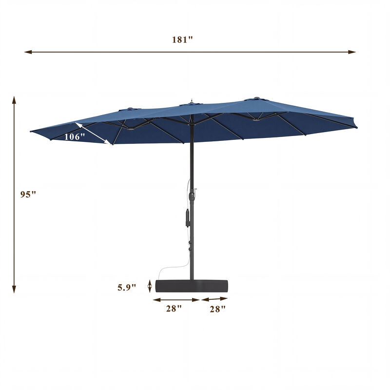 FUFU&GAGA 15ft x 9ft Extra-Large Iron Outdoor Shade Double-Sided Umbrella, Spray System, Patio Shade with Sturdy Base, Navy image number 9