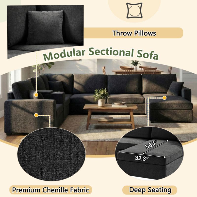 Guftem Modern 5‑Seat U‑Shaped Chenille Sectional Sofa image number 4