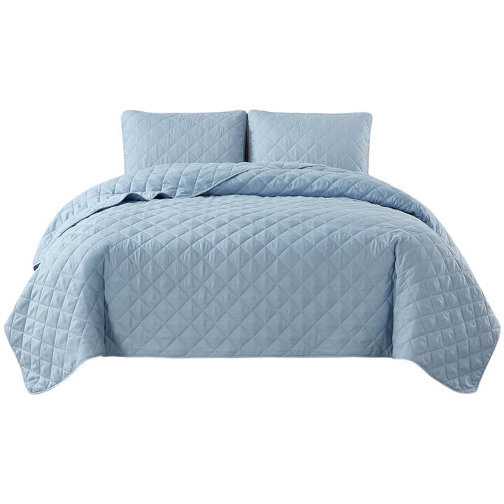 Diamond Stitch 3-Piece Polyester Microfiber Quilt Set, Lightweight Bedding for All Seasons