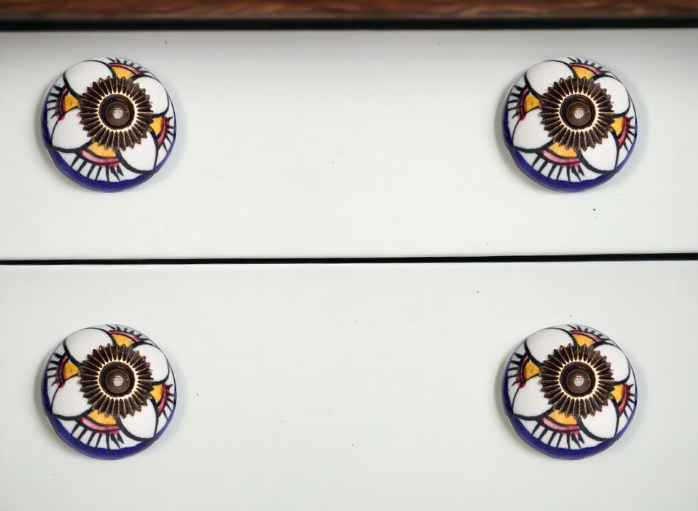 HomeRoots Set of Eight Blue And White Ceramic And Metal Drawer Pull Knobs