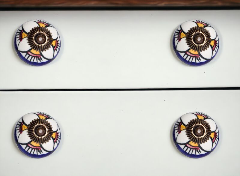 HomeRoots Set of Eight Blue And White Ceramic And Metal Drawer Pull Knobs image number 1