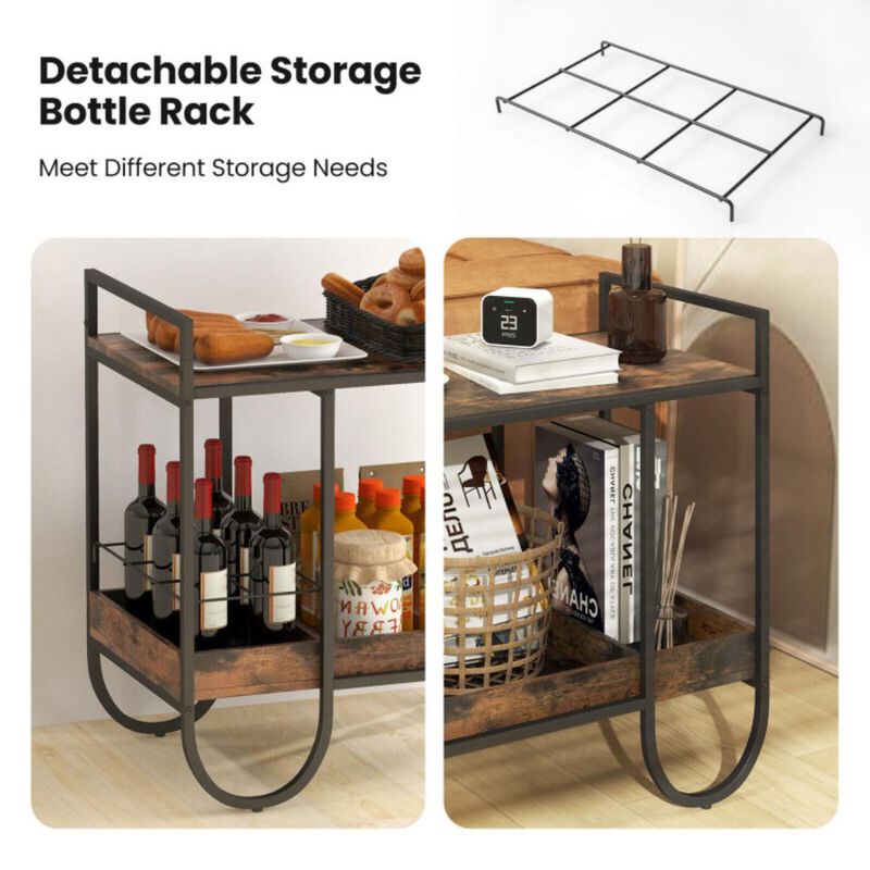 Hivvago Rolling Buffet Serving Cart with Removable Metal Wire Wine Rack