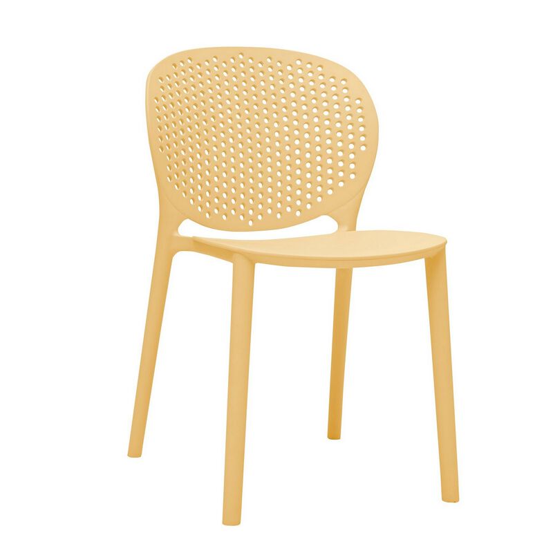 Gyna 14 Inch Kids Side Chair, Round Dotted Backrest, Armless, Yellow - Benzara