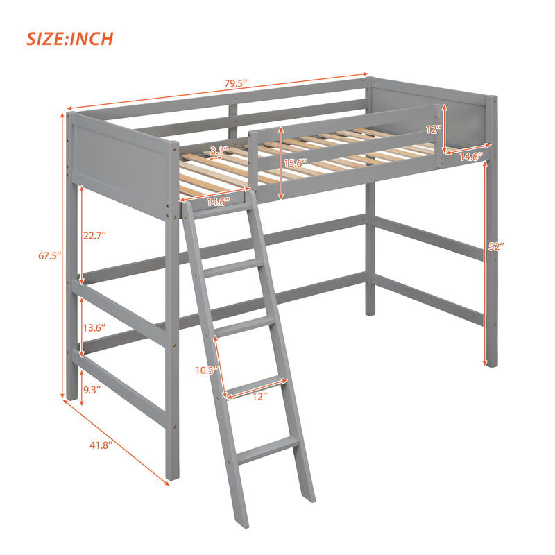 Whisen Solid Wood Twin Size Loft Bed with Ladder-Espresso