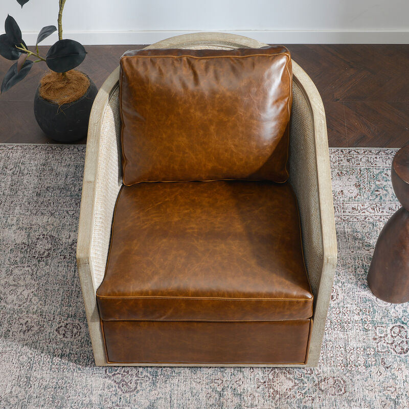 Claude Genuine Leather Swivel Cane Chair image number 4