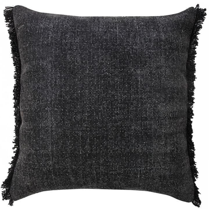 20" Black Solid Stonewash Fringed Rectangular Square Throw Pillow