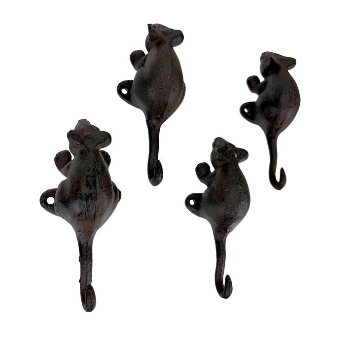 Set Of 4 Mouse Wall Hooks Distressed Brown Cast Iron 6 In Decorative