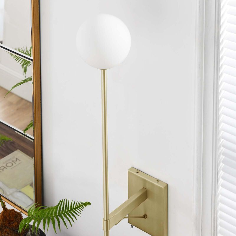 Modway EEI-6533-SBR Riva White Globe Wall Sconce, Satin Brass image number 7