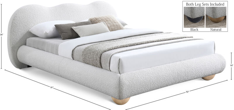 Meridian Furniture Hyde Cream Boucle Fabric King Bed