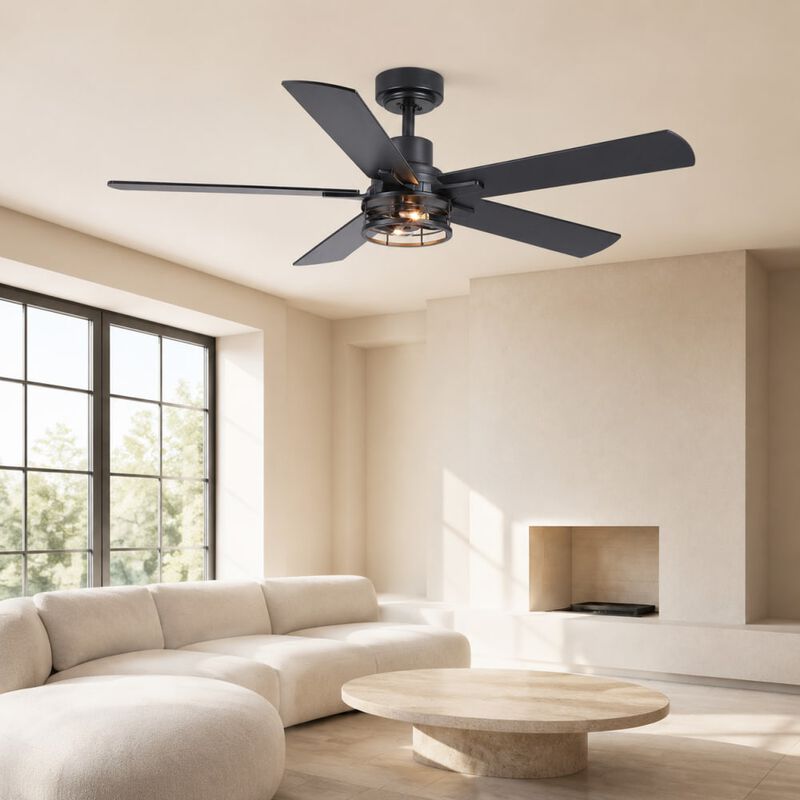 ELEMENT ACE Modern Farmhouse Industrial Ceiling Fan with Cage Light, Reversible DC Motor and Remote Control for Large Rooms image number 3