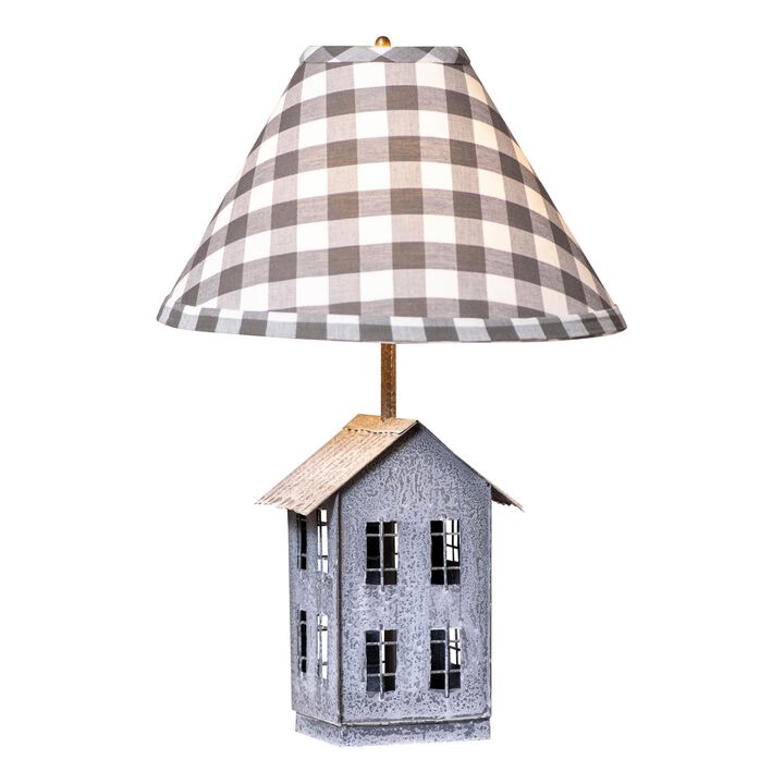 Irvins Country Tinware House Lamp With Gray Check Shade