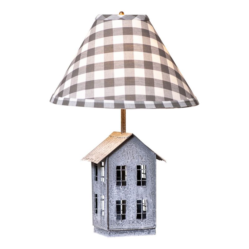 Irvins Country Tinware House Lamp With Gray Check Shade image number 0
