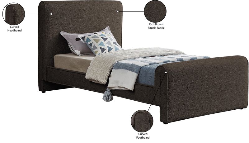 Meridian Furniture Stylus Brown Boucle Fabric Twin Bed image number 8
