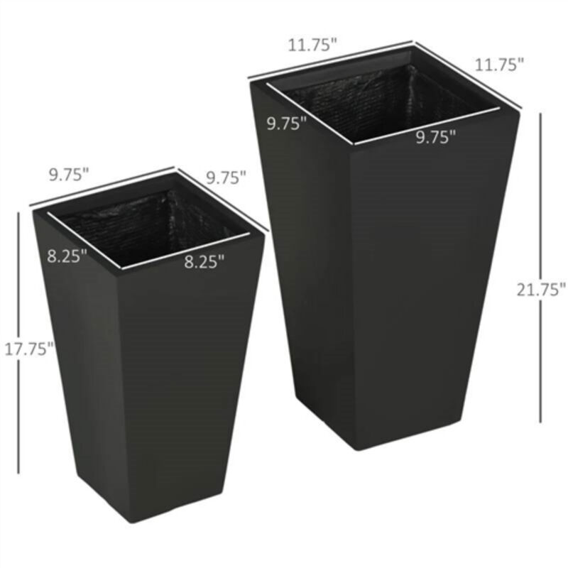 Set of 2 Modern Lightweight Outdoor Patio Flower Pot Tall Planter Box
