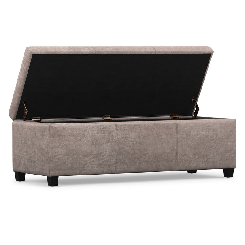 Avalon 48 inch Wide Contemporary Rectangle Storage Ottoman Bench in Distressed Grey Taupe Vegan Faux Leather, Assembled image number 3