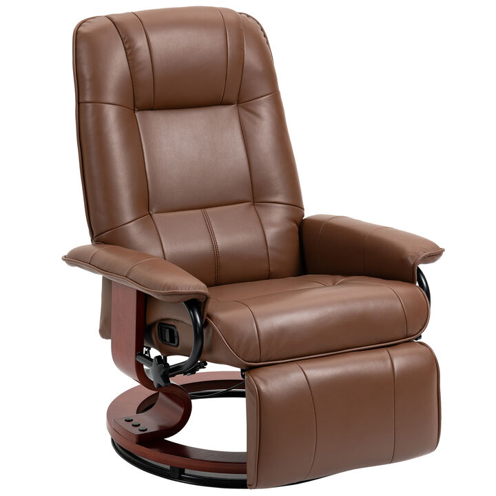HOMCOM Faux Leather Manual Recliner, Adjustable Swivel Lounge Chair with Footrest, Armrest and Wrapped Wood Base for Living Room, Brown