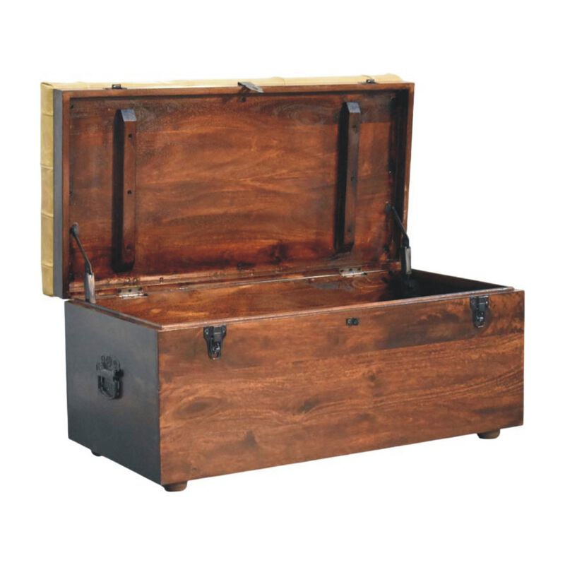 Artisan Furniture Solid Wood Walnut Storage Trunk Bench with Tan Leather,  Orange and Brown image number 5