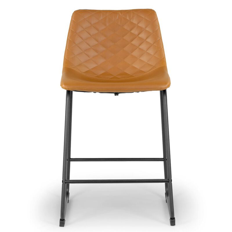 Glamour Home Set of 2 Iron Frame Cappuccino Brown Faux Leather Counter Stool Stitching