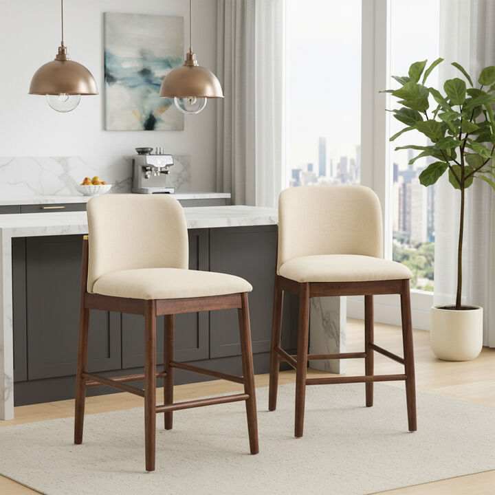 Merax Set of 2 Walnut Finish Rubber Wood Counter Stools