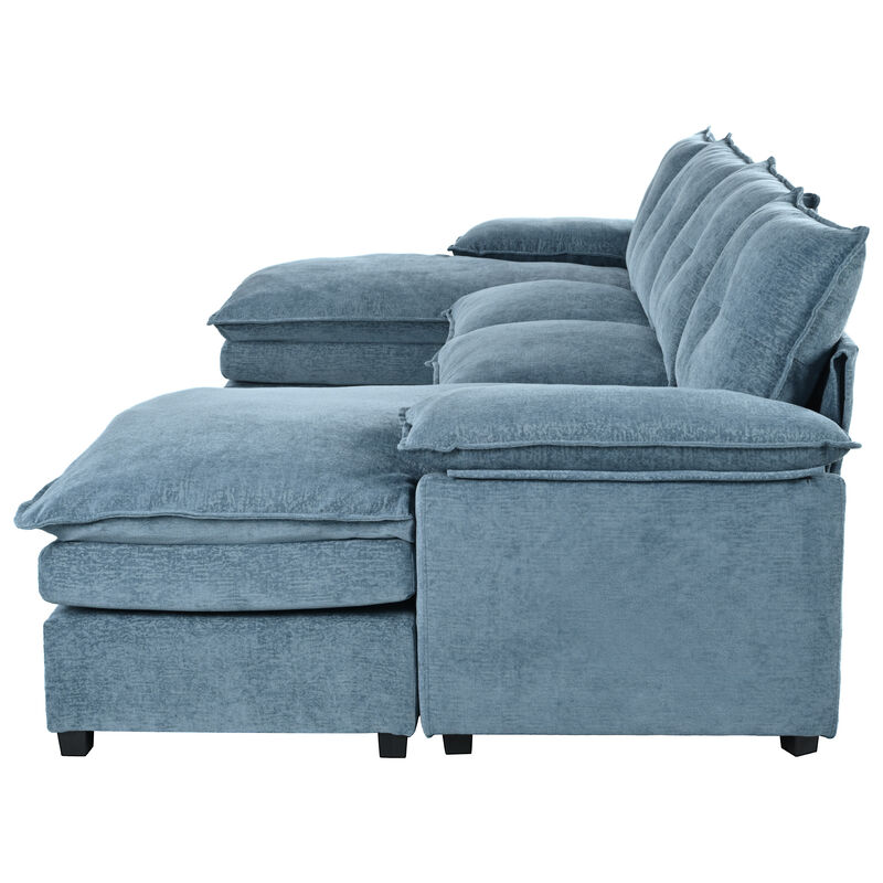 Merax U-Shaped Chenille Sectional Sofa with Adjustable Armrest Pillows.