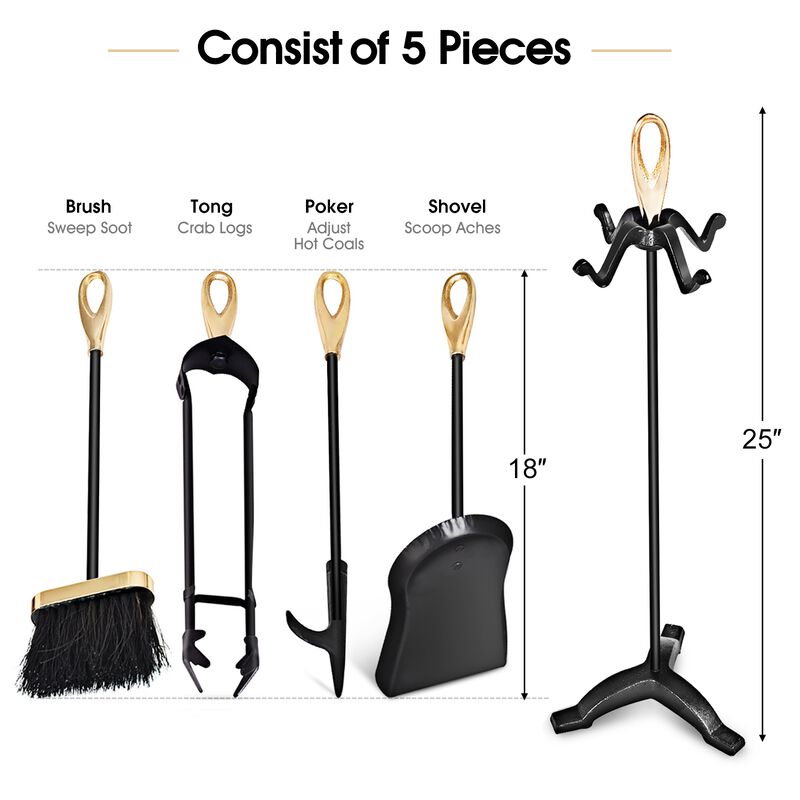 Iron Fireplace Tools Set 5 Piece for Modern or Classic Hearths image number 3