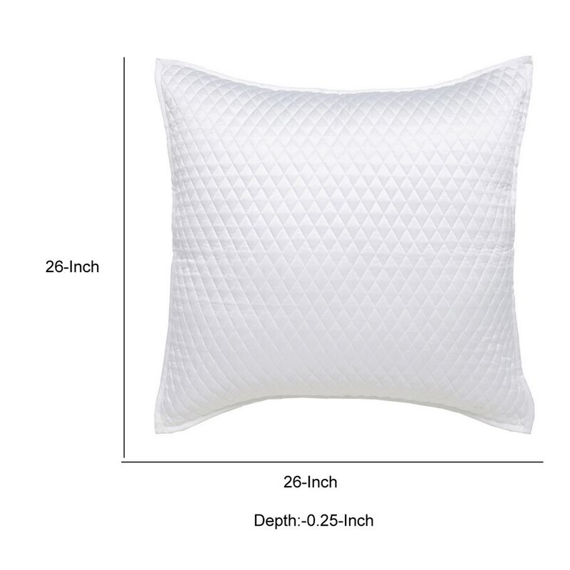 Kahn 26 Inch Hand Stitched Sateen Euro Pillow Sham, Cotton Fill-Benzara
