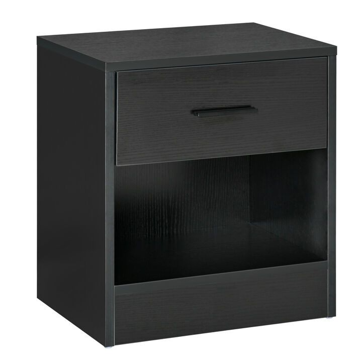 HOMCOM Side Table, Small End Table with Storage Shelf and Drawer, Modern Bedside Table for Bedroom or Living Room, Black Wood Grain