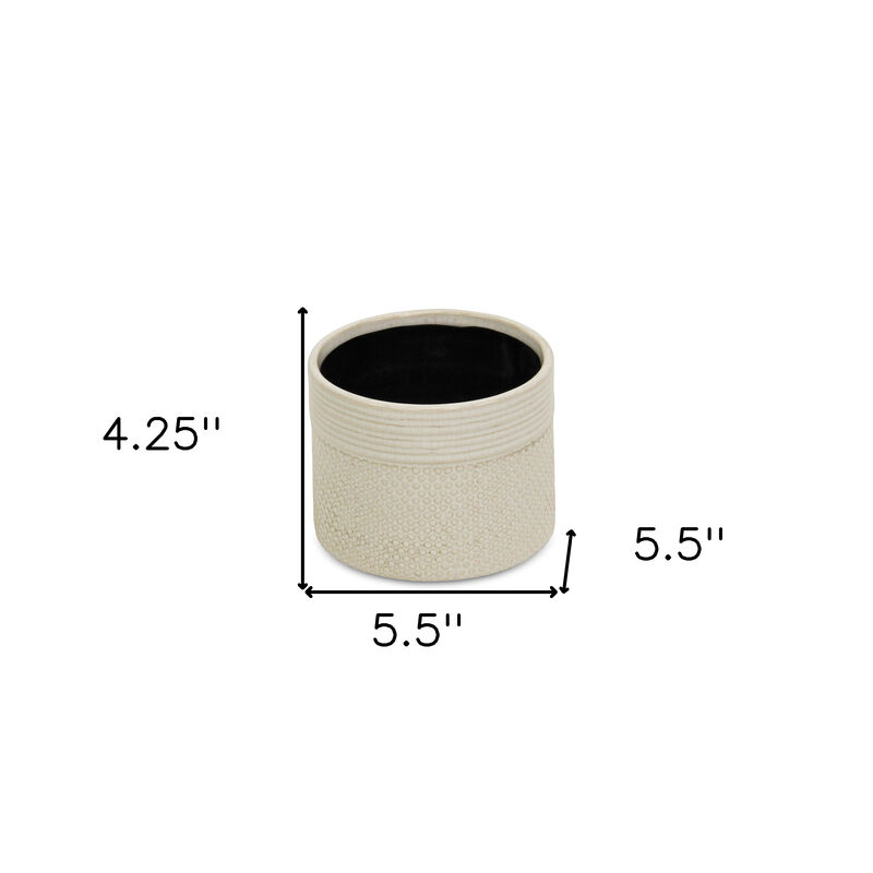 HomeRoots Off White Ceramic 42 Ounce Dotted Round Distressed Pot Planter image number 4