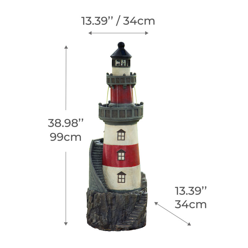 Teamson Home Outdoor Solar Light House Fountain with Rotating LED Light, Red/White image number 5