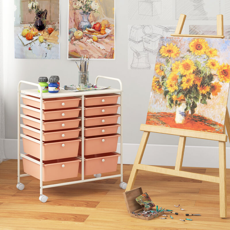 12-Drawer Rolling Organizer Cart with Lockable Wheels and Smooth Glide Drawers