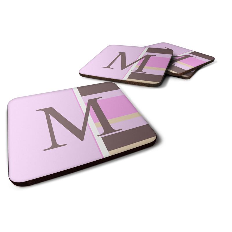 Caroline's Treasures CJ1005-MFC Monogram-Pink Stripes Foam Coasters (Set of 4), Initial Letter M, 3.5 H x 3.5 W, Multicolor
