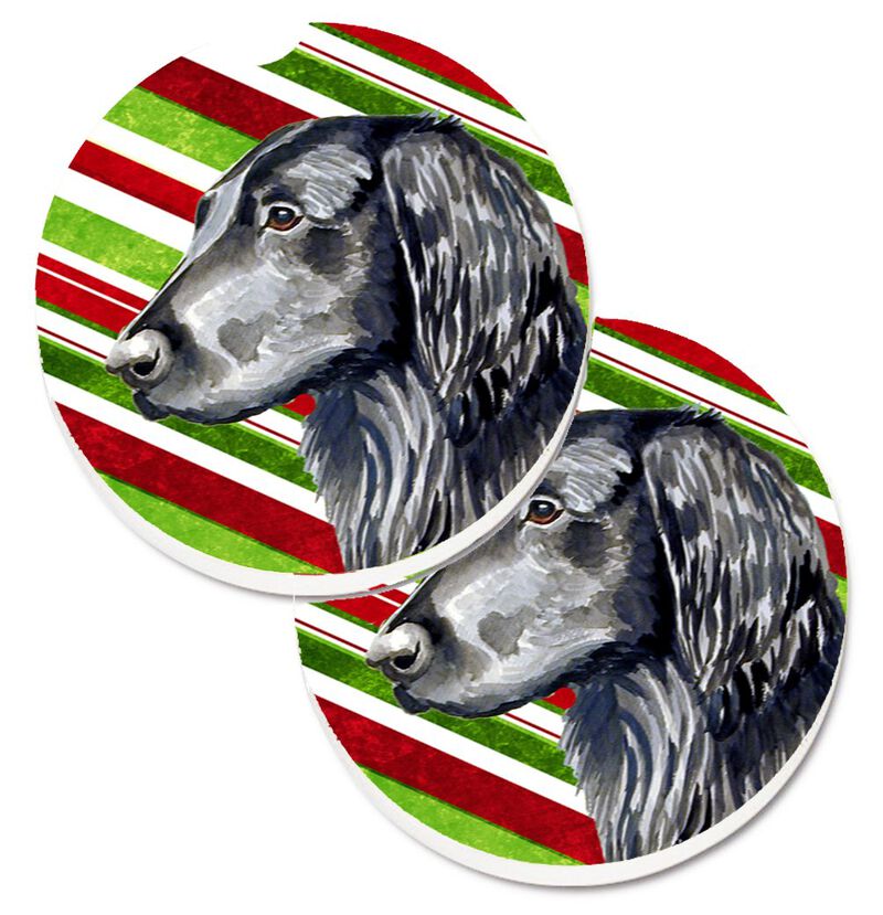 Caroline's Treasures Flat Coated Retriever Candy Cane Holiday Christmas Set of 2 Cup Holder Car Coasters LH9231CARC, 2.56, Multicolor