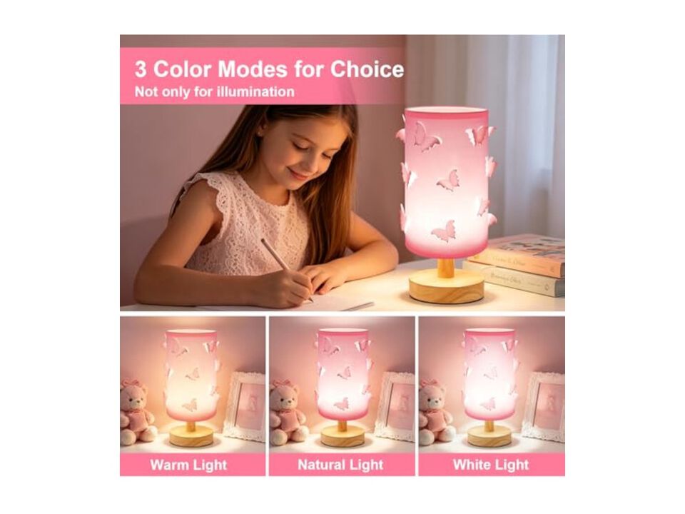 Dimmable 3 Color Princess Wood Butterfly Table Lamp For Living Room Bedroom Pink