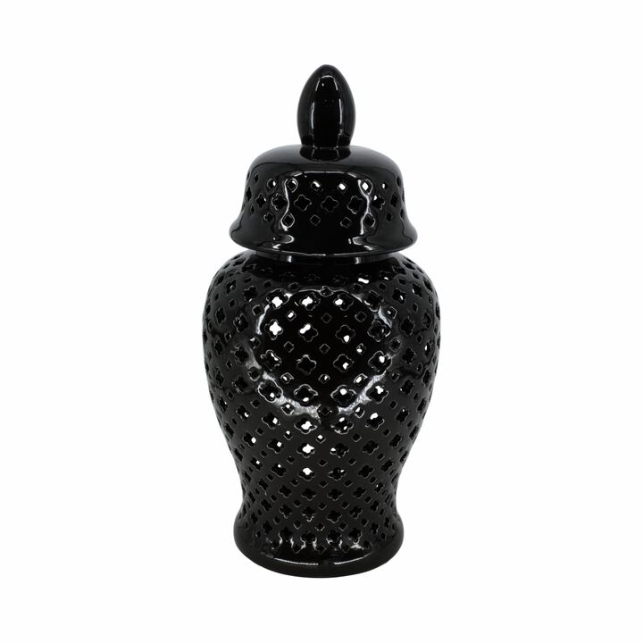 24" Cut-out Clover Temple Jar, Black
