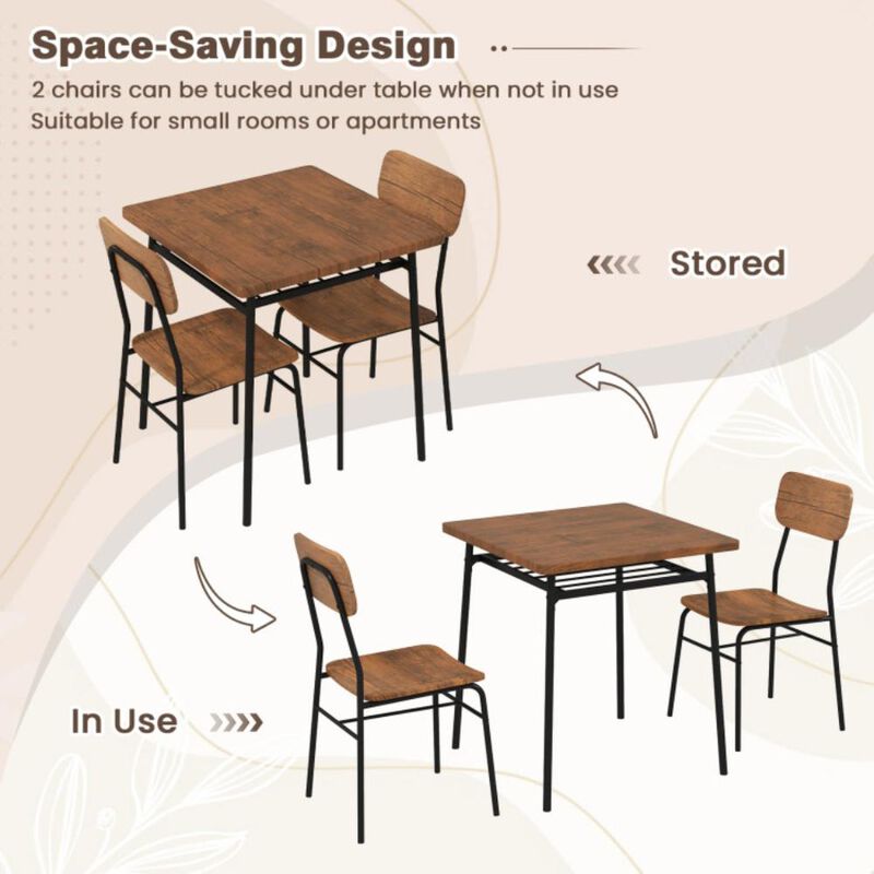 Hivvago 3 Pieces Dining Table Set for 2 Wood Square Table with Metal Frame