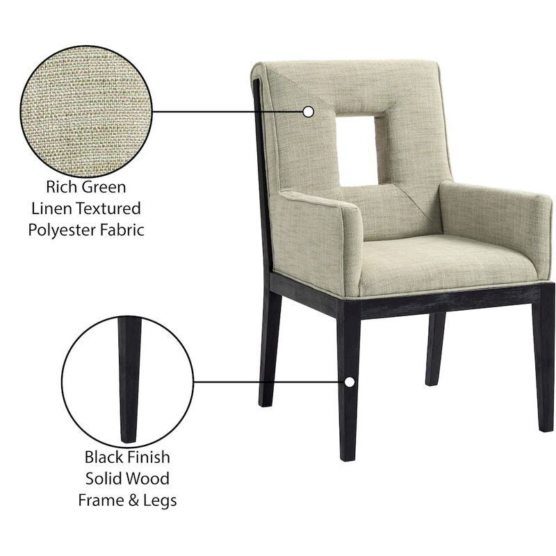 Meridian Furniture Gwendolyn Green Linen Textured Fabric Dining Arm Chair