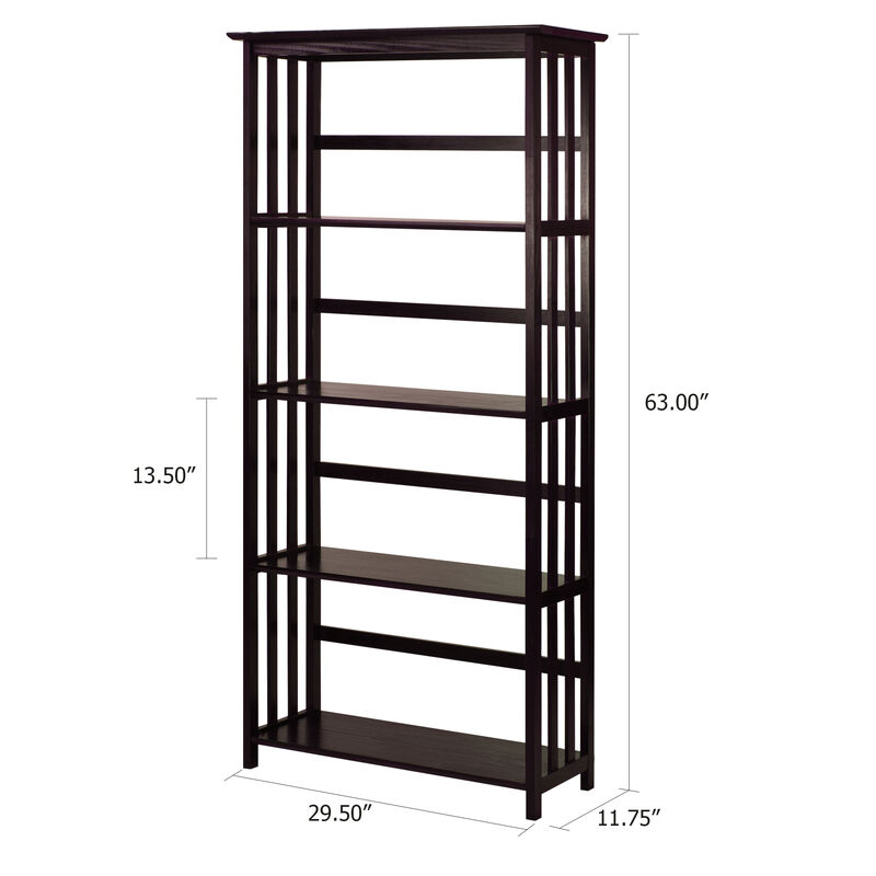 Casual Home Mission Style 5-Shelf Bookcase, Espresso