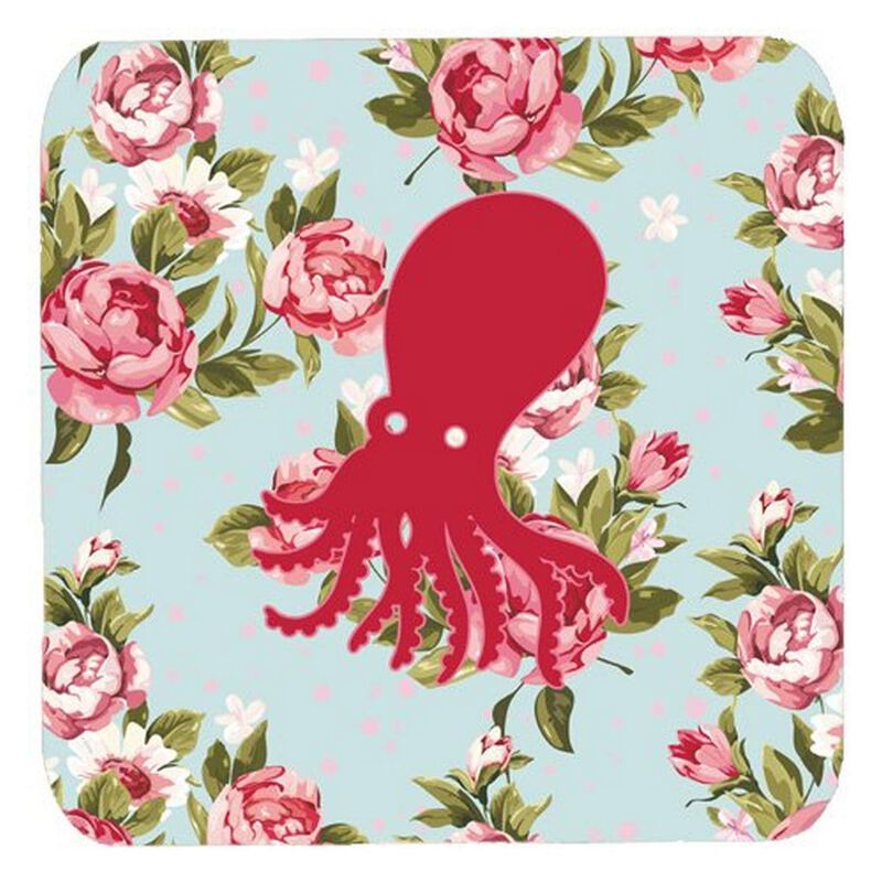 Caroline's Treasures BB1098-RS-BU-FC Octopus Shabby Chic Blue Roses Foam Coasters (Set of 4), 3.5 H x 3.5 W, Multicolor
