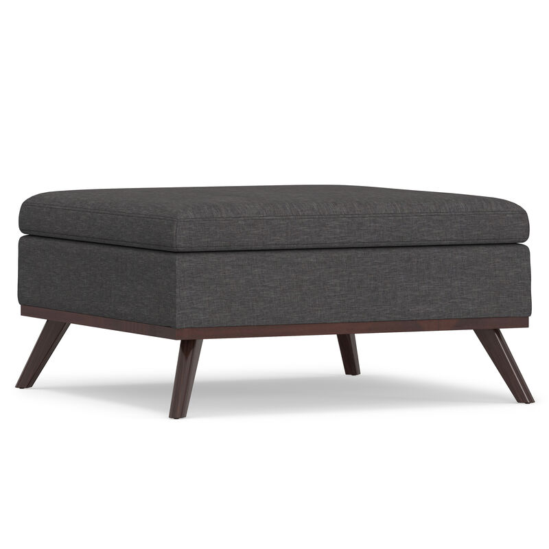 Owen Square Coffee Table Storage Ottoman in Slate Grey Linen Look Fabric