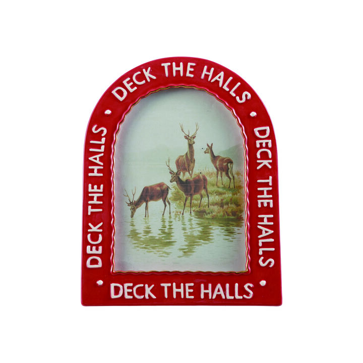 Embossed Stoneware Frame in Festive Red & White