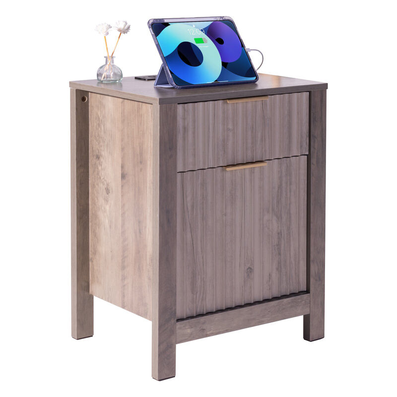 3 Tiers End Table with Storage Cabinet and 2 Drawers Ideal for Living Room