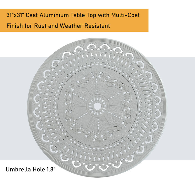 Mondawe Durable Cast Aluminum Outdoor Table with Umbrella Hole Rust-Proof and Weather-Resistant