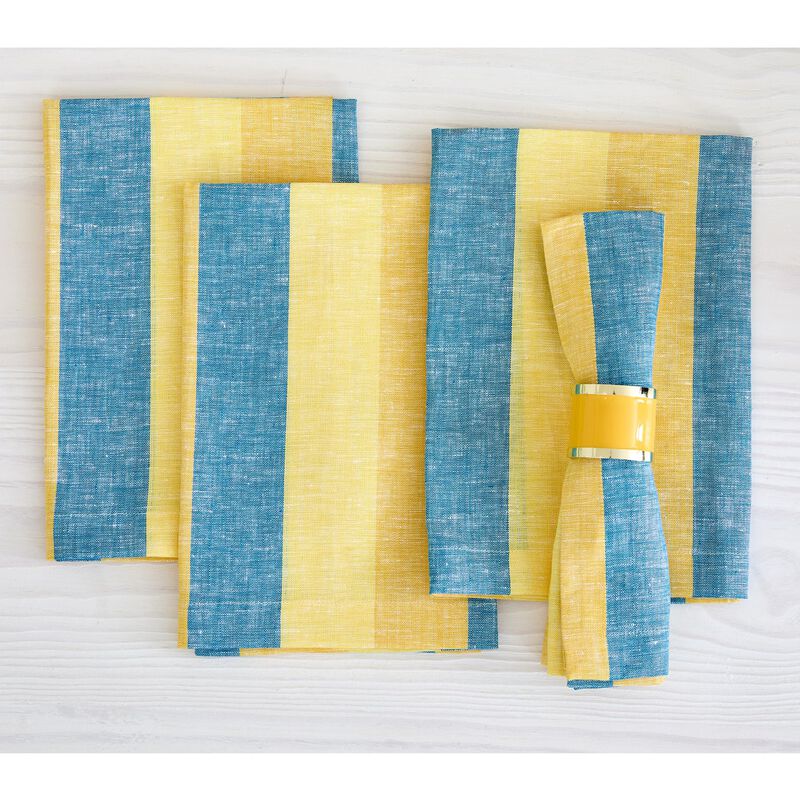 Solino Home Cabana Stripe 100% Linen Dinner Napkins &ndash; Set of 4, 20 x 20 in, Machine Washable, Holiday and Everyday Dining