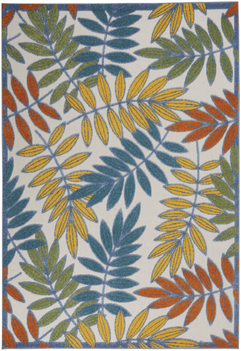 HomeRoots 5' X 8' Ivory Yellow Orange Green And Blue Botanical Leaves Indoor Outdoor Area Rug image number 0
