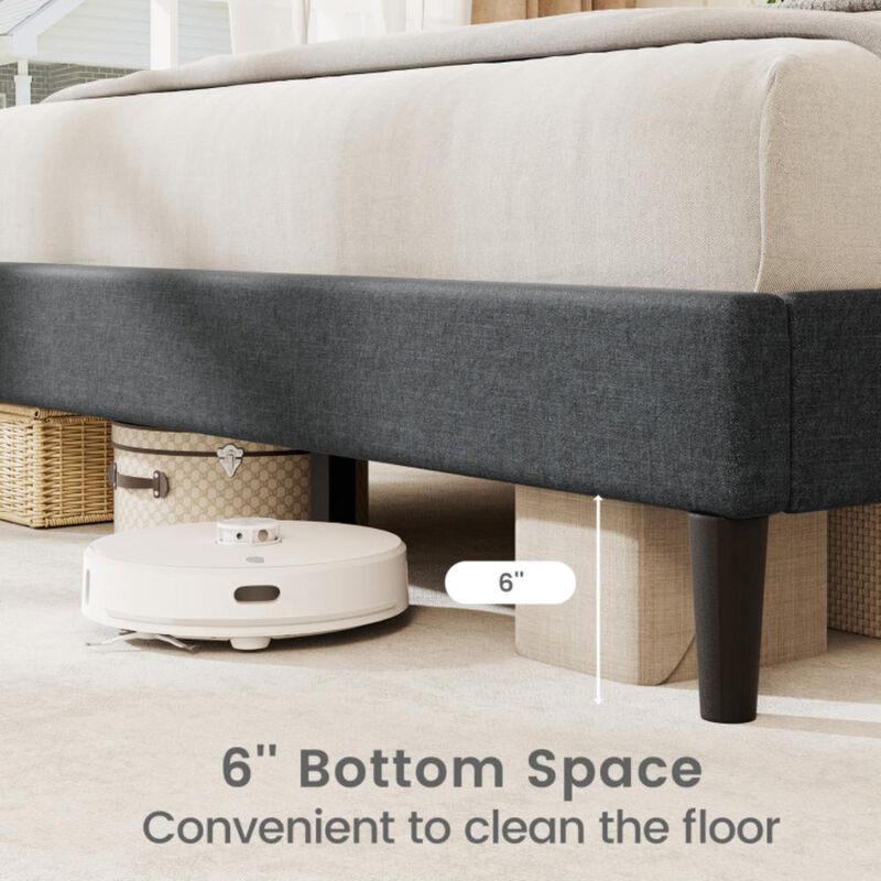 Hivvago Bed Frame with Vertical Channel Tufted Headboard and Wooden Slats-Queen Size