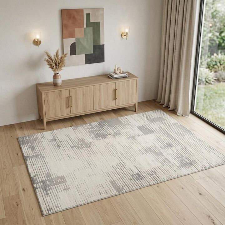 HomeRoots 4' X 6' Gray and Cream Abstract Distressed Area Rug