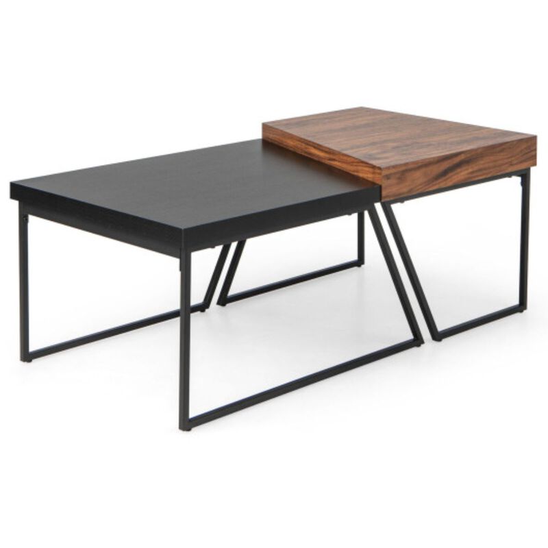 Coffee Table Set of 2 with Powder Coated Metal Legs-Black image number 1
