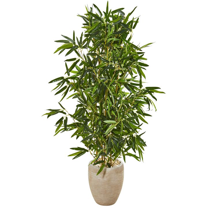 HomPlanti 5 Feet Bamboo Artificial Tree in Sand Colored Planter (Real Touch) UV Resistant (Indoor/Outdoor)