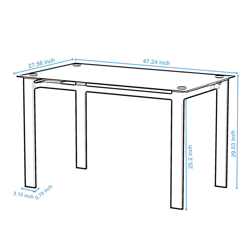 Modern tempered glass black dining table, simple rectangular metal table legs living room kitchen table