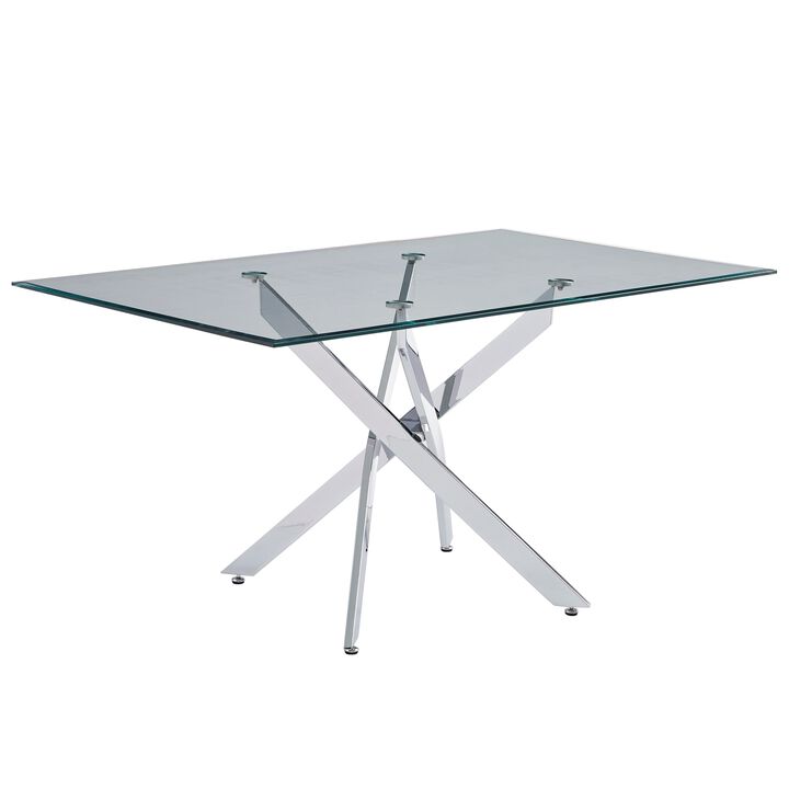 59.06 Inches Modern Rectangular Glass Table with Silver Frame